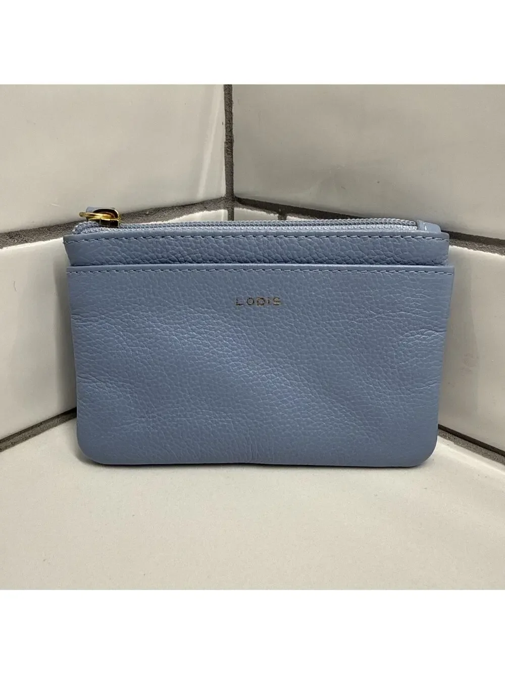 Lodis Women's Blue Leather Coin Change Purse Zipper Closure Wallet